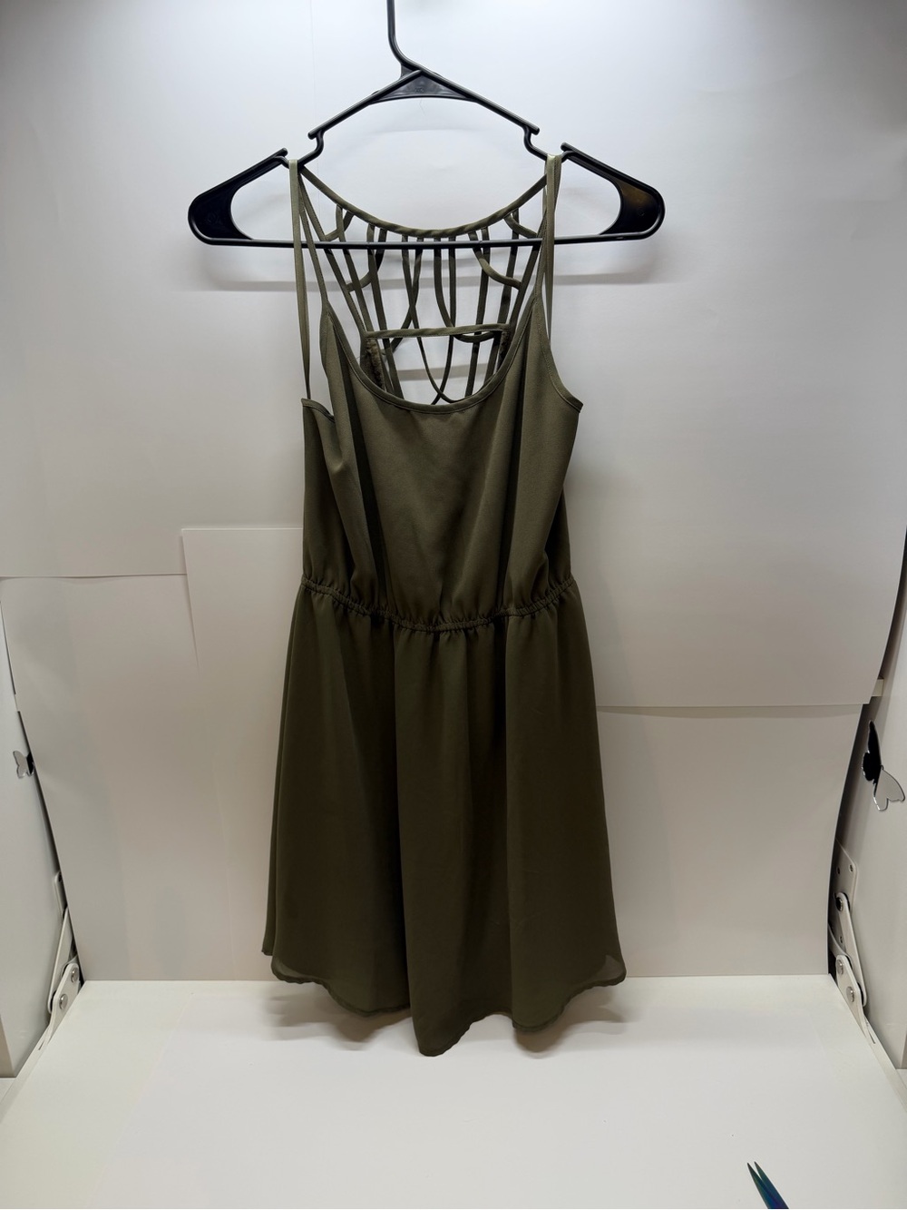 Dainty Hooligan Olive Strappy-Back Mini Dress
